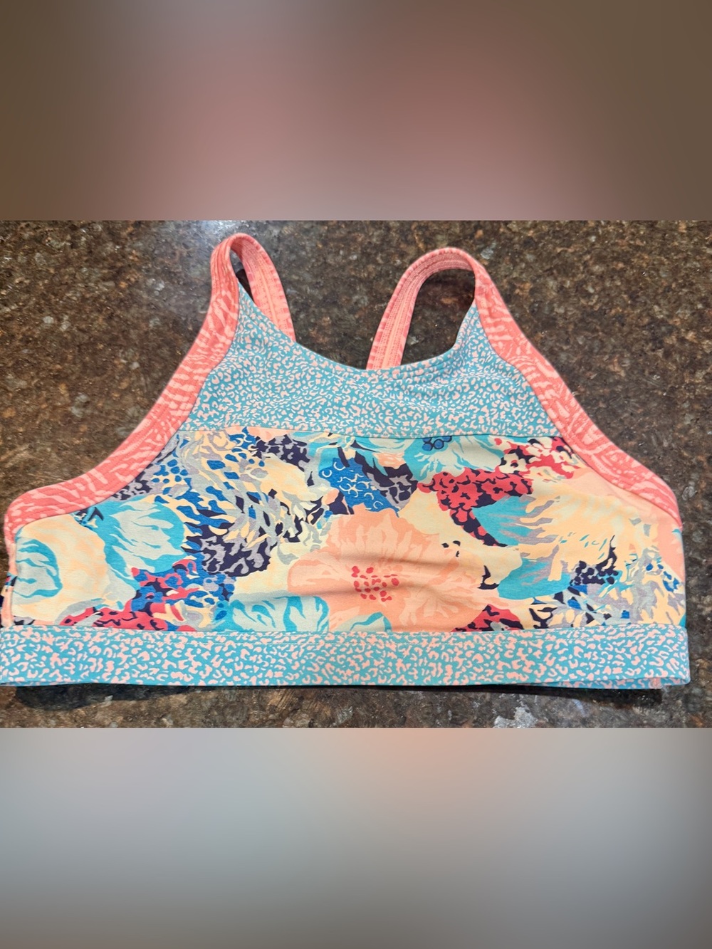 Athleta Girls' Floral Sports Bra Crop Top - Pink & Blue